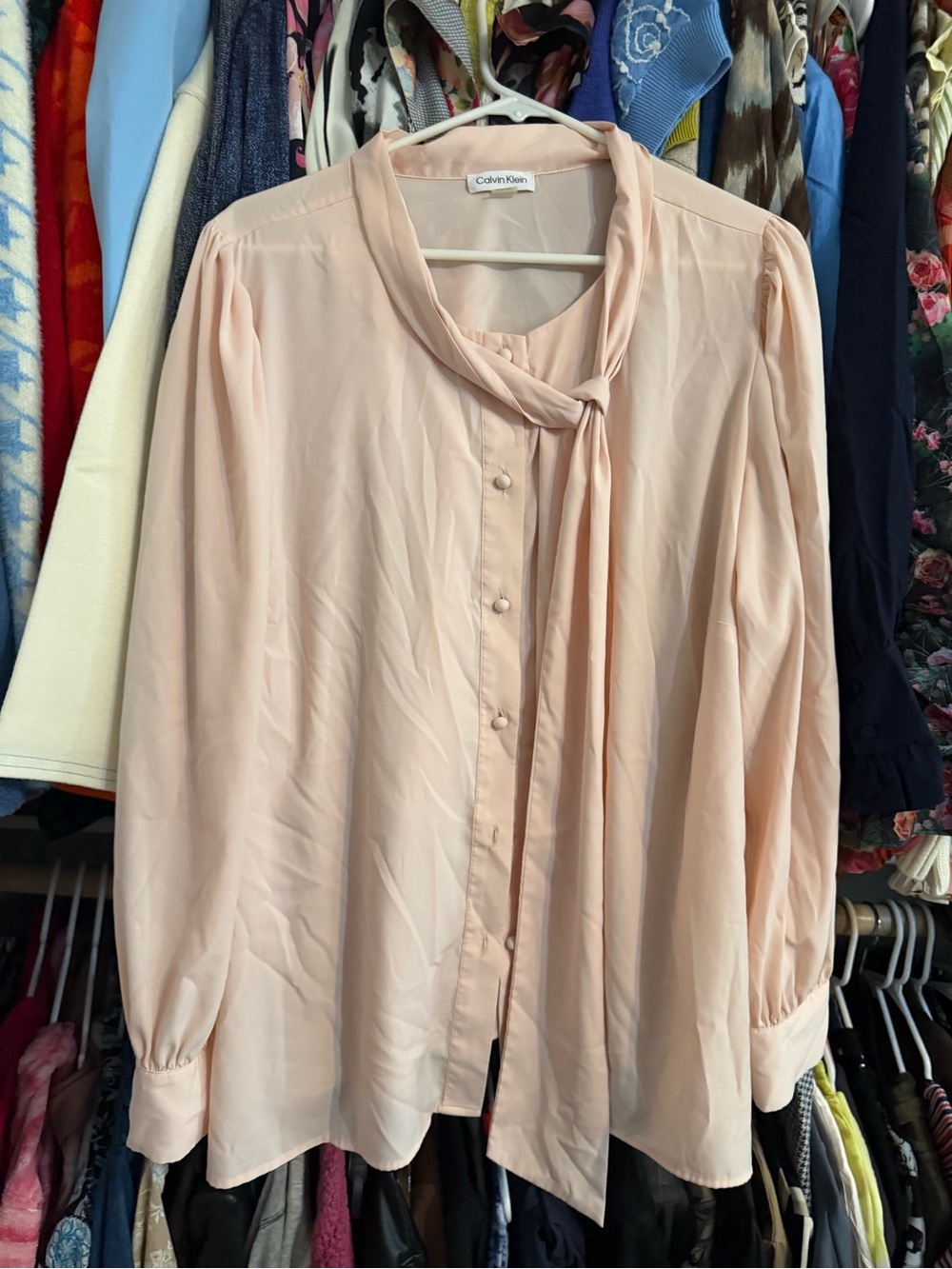 Calvin Klein Light Peach Tie-Neck Blouse 2x